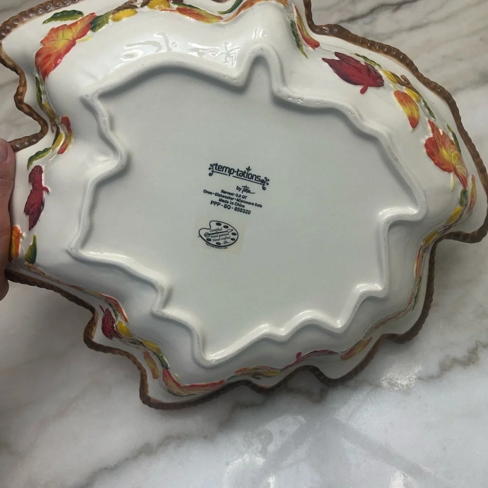 Temp-Tations Orange Leaf-Shaped Decorative Serving Bowl with Gold Trim